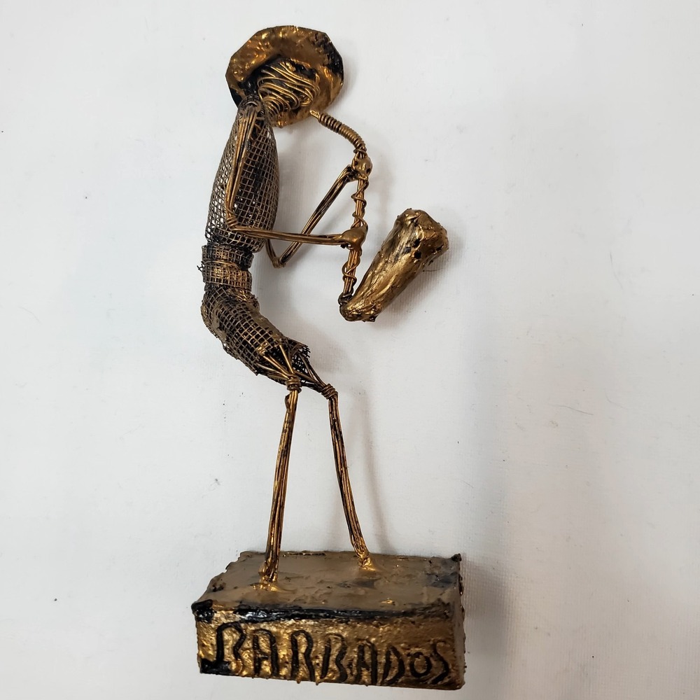 Vintage Metal Wire Art Sculpture ● Wayne Burke ● Barbados ● Saxophone ● Folk Art
